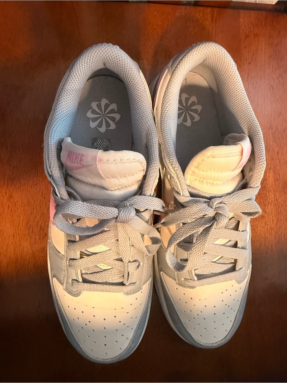 Pink, Gray and White Nike Dunks